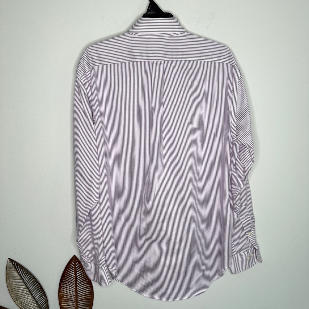 Lauren Ralph Lauren Men Classic Fit Non Iron Striped Dress Shirt Purple 16 34/35 - Picture 5 of 6